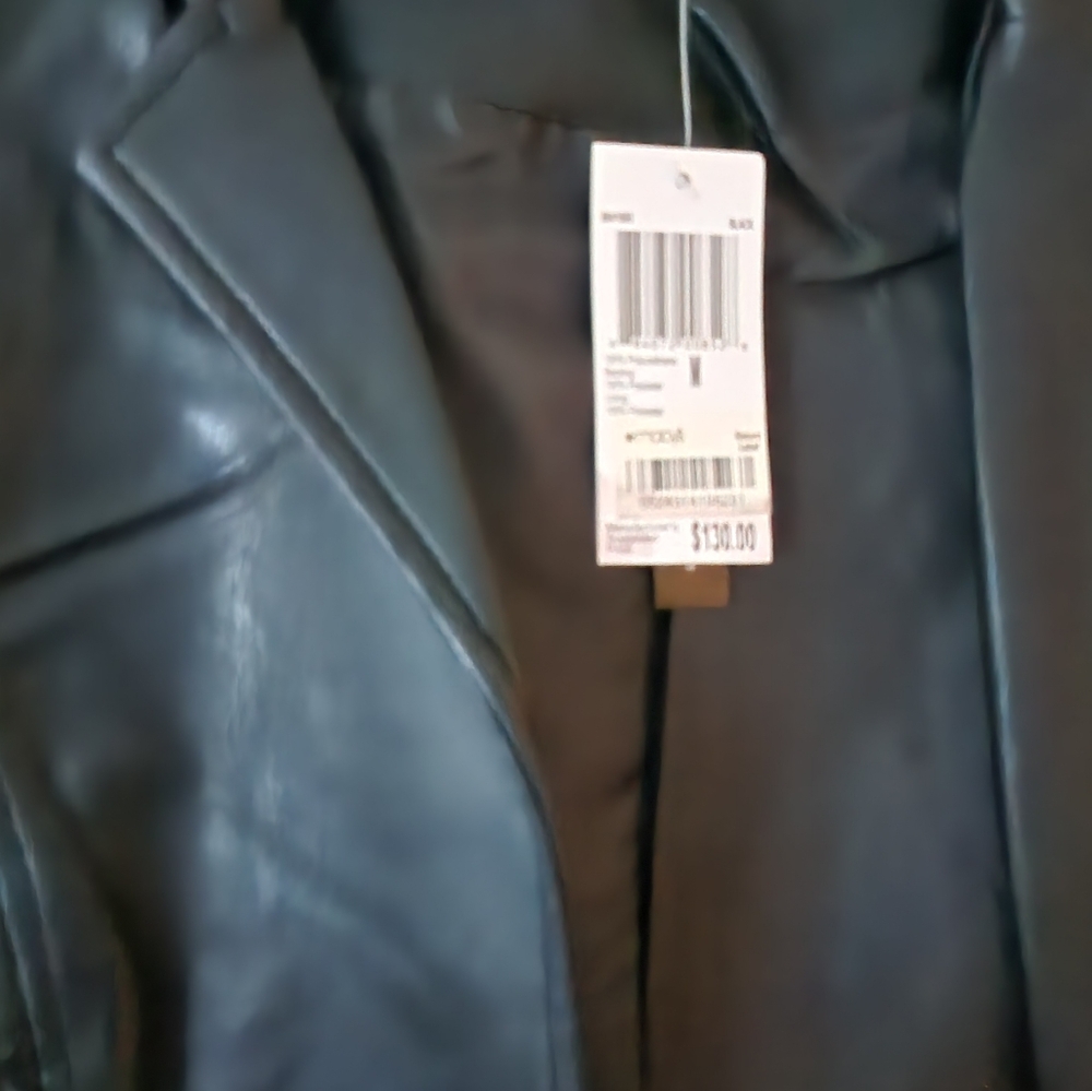 Black faux leather fringed jacket size medium. - Picture 2 of 6